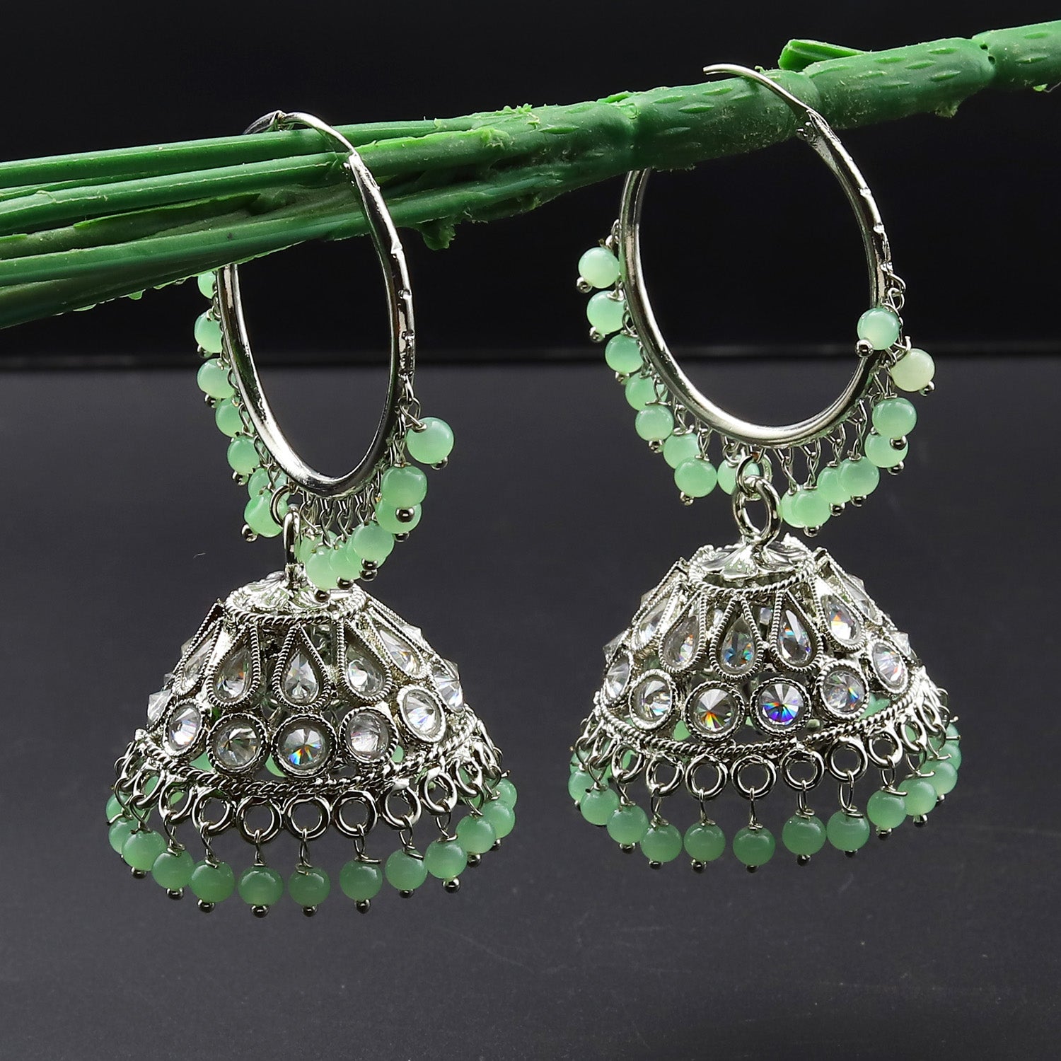 CARANS colorful meenakari jhumka earrings Pista Green 1 pair of earrings