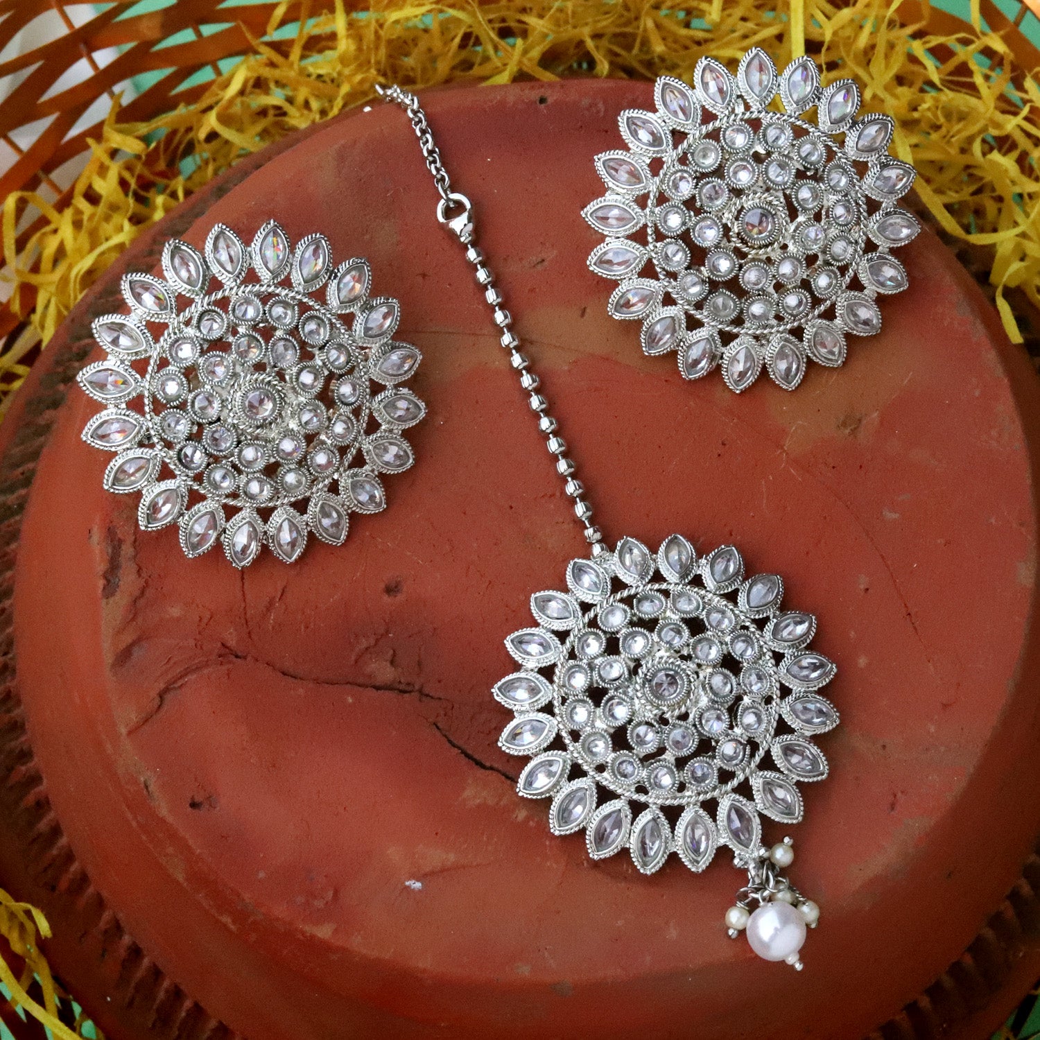 Buy Darsha Collections silver Plated Alloy silver Earrings And Maang Tikka  Set Girls And Women Online at Best Prices in India  JioMart